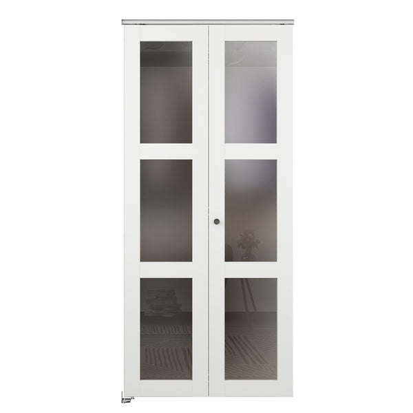English Elm 30 in Matte Mdf Bi-fold Door with Frosted Glass Panels Hardware and Handle Included B2763P483200