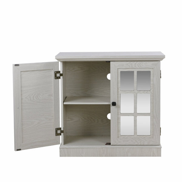 English Elm Storage Sideboard with Mirrored Acrylic Doors and Wood Grain Mdf Finish for Compact Rooms White W2899P372747