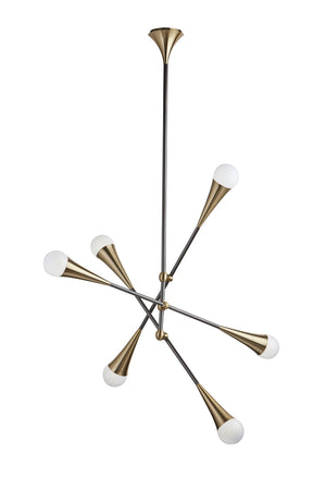 Sunpan ZENITH Modern Sputnik Chandelier - Adjustable Brass & Black Fixture for Stylish Illumination Decor 103807