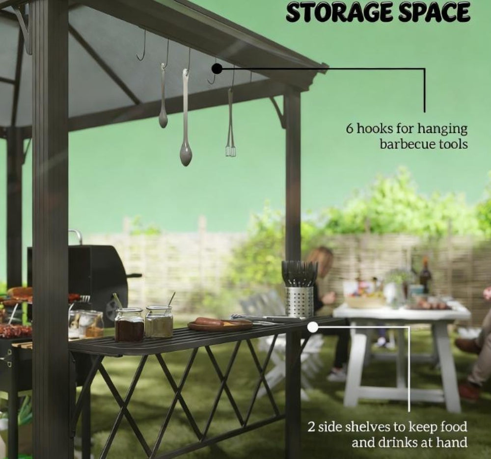 English Elm Outdoor Hardtop Grill Pergola with Polycarbonate Roof Uv Protection and Smoke Vent T3971S00154