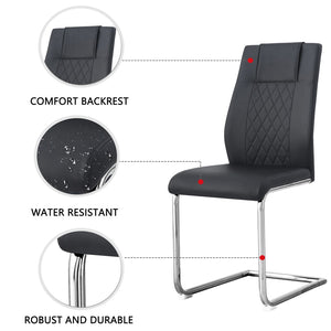 English Elm Table Marble-Pattern Mdf Dining Set – Modern 63"X37" Table With 4 Ergonomic Black Pu Chairs W1151S02183-GIGA