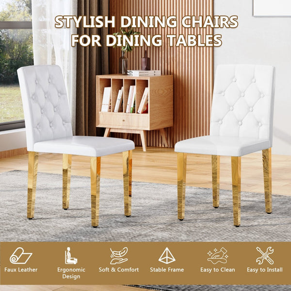 English Elm 4-piece Brown Suede Dining Chair Set with Tufted Back and Walnut Metal Legs White+Gold W1151P361156