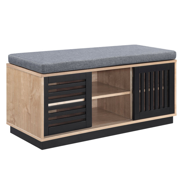 English Elm Gamaliel Oak & Espresso Storage Bench with Padded Seat, 3 Shelves, Tapered Legs, 330lb Capacity B2726P290580
