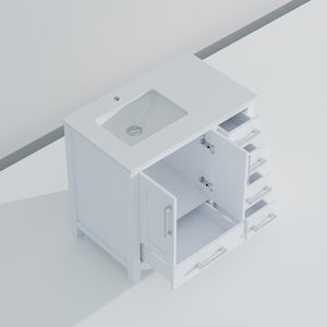 English Elm White Bath Vanity 36" W X 22" D - Elegant Cultured Marble Top With Soft-Close Drawers & Storage B2731P259021-GIGA