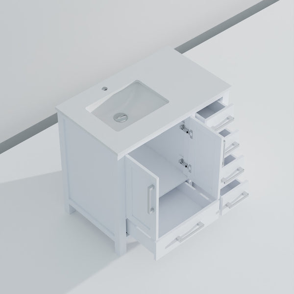 English Elm White Bath Vanity 36" W X 22" D - Elegant Cultured Marble Top With Soft-Close Drawers & Storage B2731P259021-GIGA