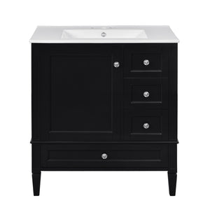 English Elm 30 30 Inch Bathroom Vanity with Ceramic Sink, Modern Compact 3-Drawer Storage Cabinet for Small Baths Black N710P247499B