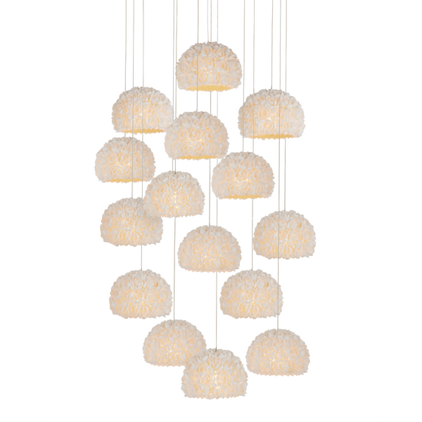 Virtu 15-Light Round Pendant - Artisanal Clamrose Shells Illuminate Your Space with Natural Elegance