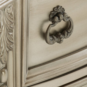 English Elm Silver Luxury Cavalier 5-Drawer Chest with Genuine Marble Top, Silver Finish & Ornate European Carvings B011P366065