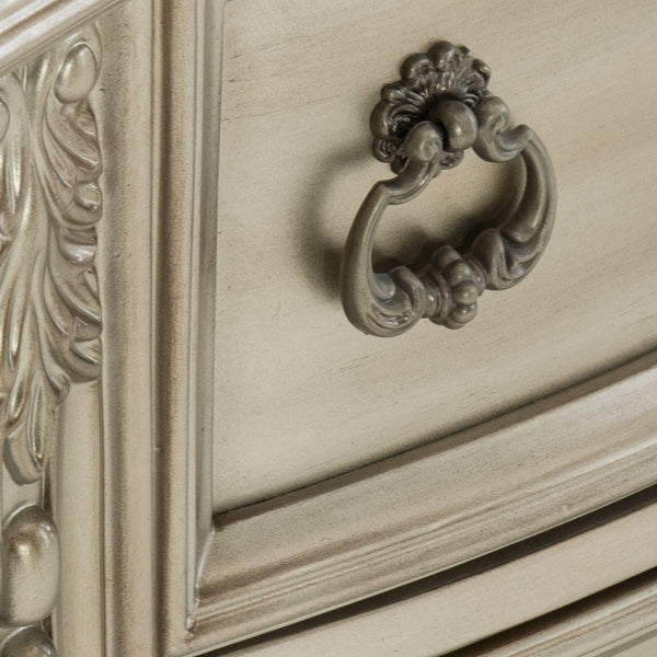 English Elm Silver Luxury Cavalier 5-Drawer Chest with Genuine Marble Top, Silver Finish & Ornate European Carvings B011P366065