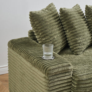 English Elm 111.4-inch corduroy L-shaped sofa with reversible chaise, armrest cup holders, lockers, sturdy frame Green W1278S00102