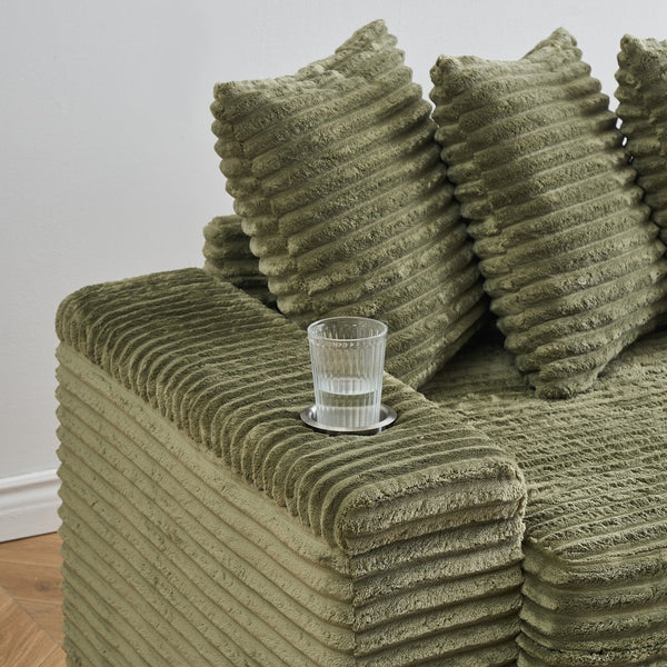 English Elm 111.4-inch corduroy L-shaped sofa with reversible chaise, armrest cup holders, lockers, sturdy frame Green W1278S00102