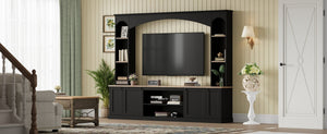 English Elm Arched Farmhouse Entertainment Center with Open Shelving for Living Room Black N721S000063B