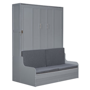 English Elm Queen Murphy Wall Bed with Integrated Chair Espresso Cabinet for Studio Apartments Gray LP000791AAE-3