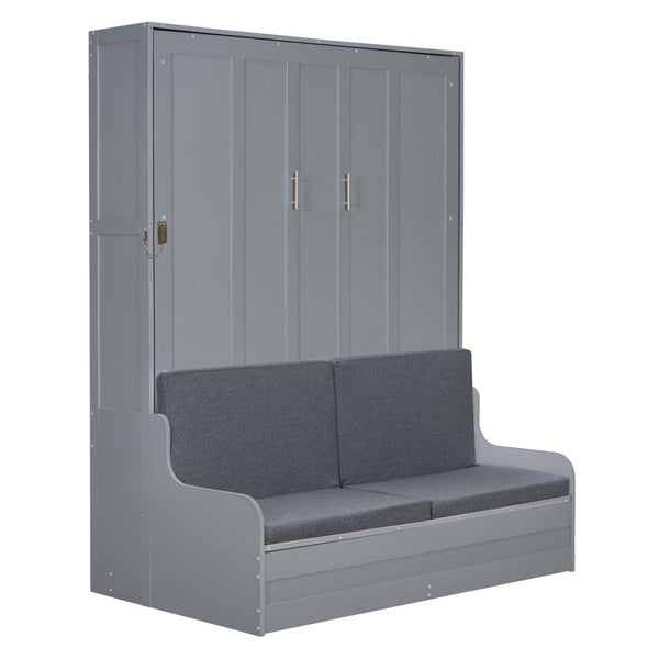 English Elm Queen Murphy Wall Bed with Integrated Chair Espresso Cabinet for Studio Apartments Gray LP000791AAE-3