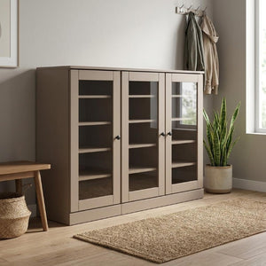 Beige Solid Wood Shoe Storage Cabinet Entryway Organizer with Clean Modern Design