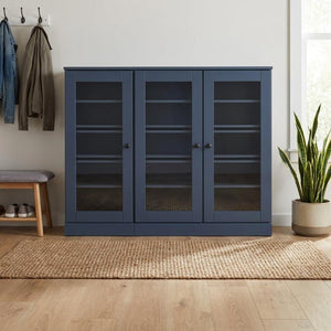 French Blue Solid Wood Entryway Shoe Cabinet with Organized Stylish Storage Space