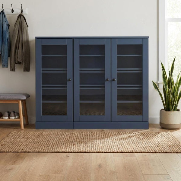 French Blue Solid Wood Entryway Shoe Cabinet with Organized Stylish Storage Space