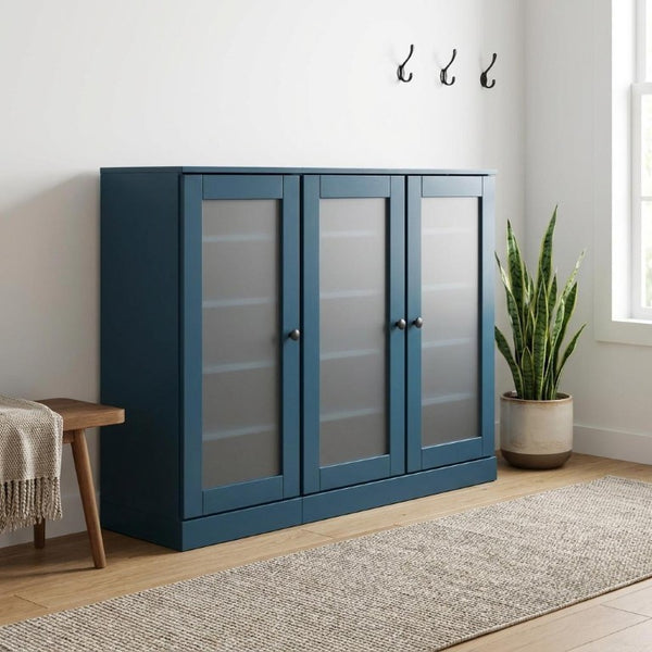 Teal Solid Wood Shoe Storage Cabinet Entryway Organizer with Sleek Modern Design