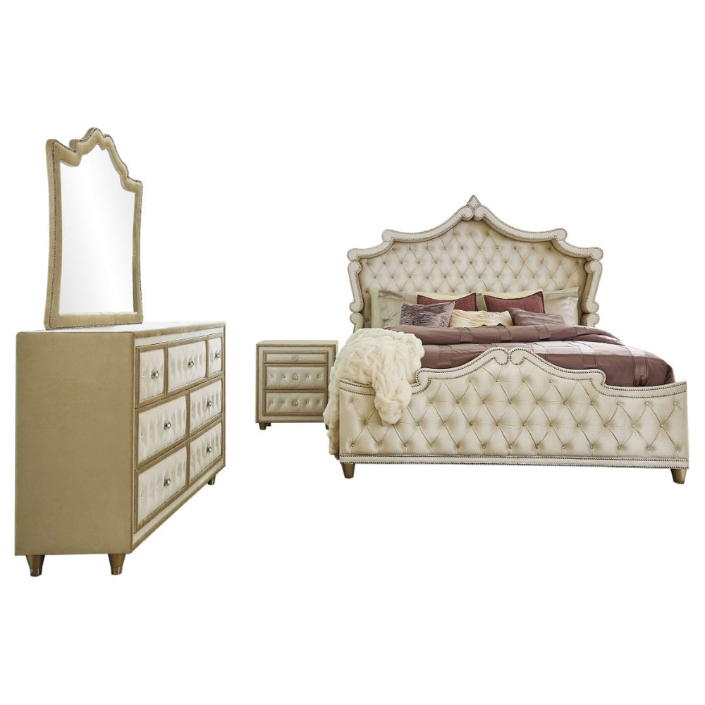English Elm Justine California King Bedroom Set Velvet Upholstered French Provincial Glam Style B062S00774