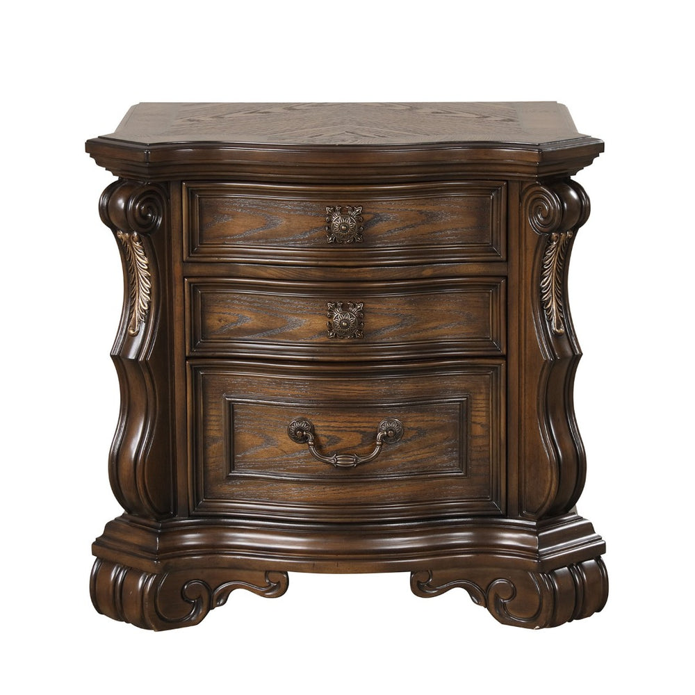 English Elm Traditional Dark Brown Nightstand Oak Veneer Dovetail Drawers Usb Charging Bedroom B2741P435896