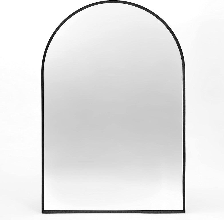 HomeRoots 36 Inch Black Aluminum Arch Wall Mirror Elegant Vanity Accent for Modern Bathrooms 756074