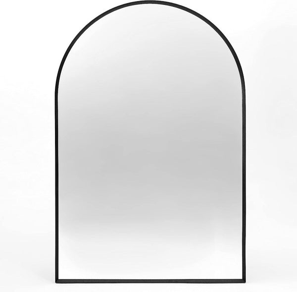 HomeRoots 36 Inch Black Aluminum Arch Wall Mirror Elegant Vanity Accent for Modern Bathrooms 756074