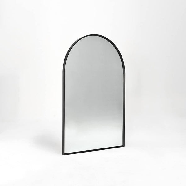 36 Inch Black Aluminum Arch Wall Mirror Elegant Vanity Accent for Modern Bathrooms