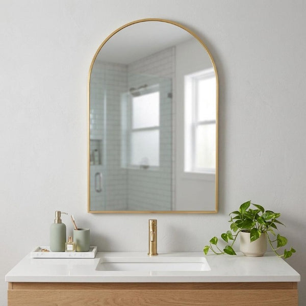 36 Inch Gold Aluminum Arch Mirror Elegant Vanity Wall Accent for Bathroom Decor
