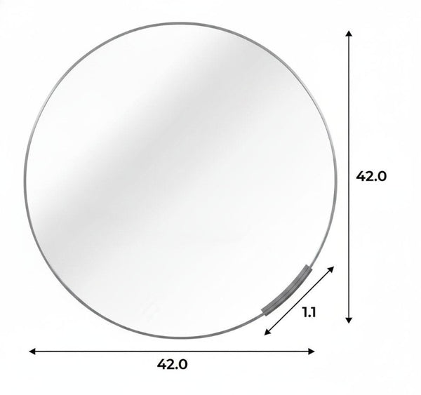 42 Inch Round Aluminum Vanity Mirror with Silver Frame for Modern Bathroom Decor
