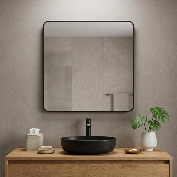 30 Inch Aluminum Square Framed Wall Vanity Mirror for Modern Bathroom Decor and Style