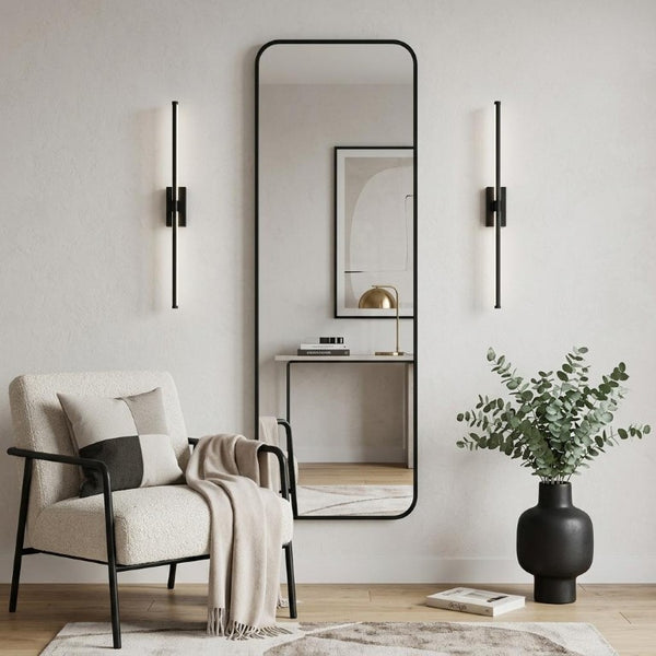 47 Inch Black Aluminum Framed Full Length Mirror Wall or Door Hanging Bedroom