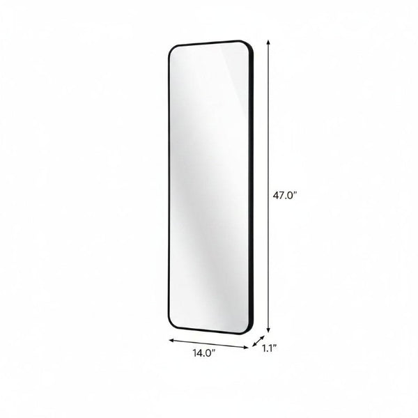 47 Inch Black Aluminum Framed Full Length Mirror Wall or Door Hanging Bedroom