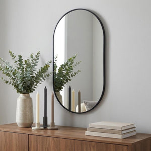 28 Inch Oval Wall Mirror with Aluminum Frame for Entryway Bedroom or Modern Living Spaces