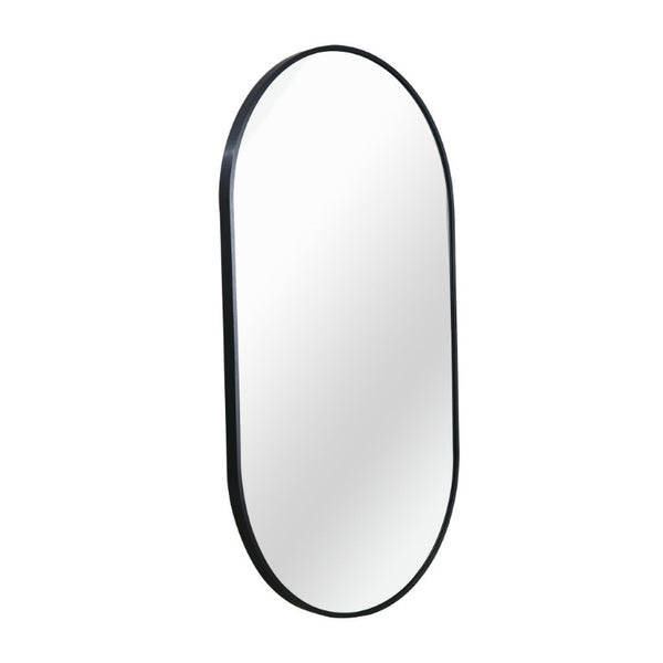 28 Inch Oval Wall Mirror with Aluminum Frame for Entryway Bedroom or Modern Living Spaces