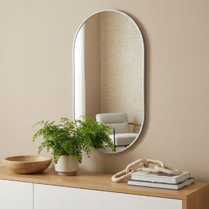 28 Inch Oval Wall Mirror with Aluminum Frame for Entryway Bedroom or Modern Living Spaces
