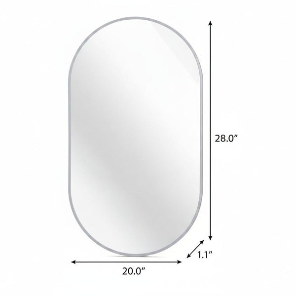 28 Inch Oval Wall Mirror with Aluminum Frame for Entryway Bedroom or Modern Living Spaces