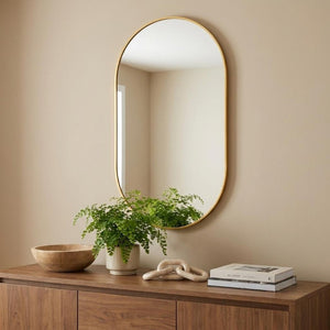 28 Inch Oval Wall Mirror with Aluminum Frame for Entryway Bedroom or Modern Living Spaces