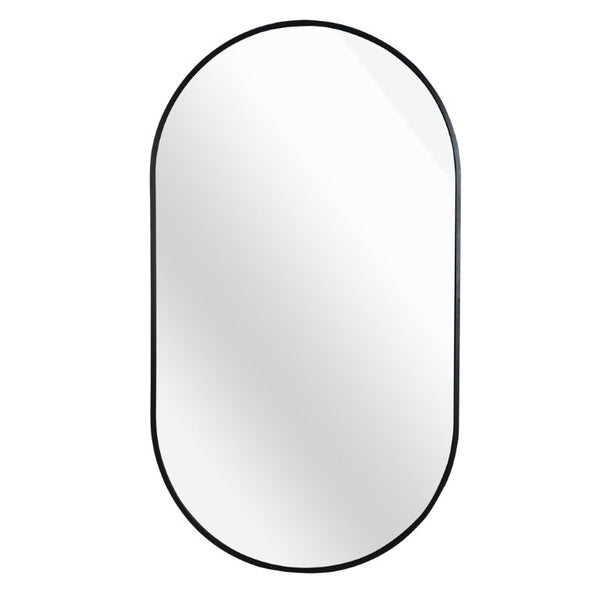 HomeRoots 33 Inch Oval Aluminum Framed Wall Mirror Glam Accent Piece for Entryway Bath or Living Room Black 756093