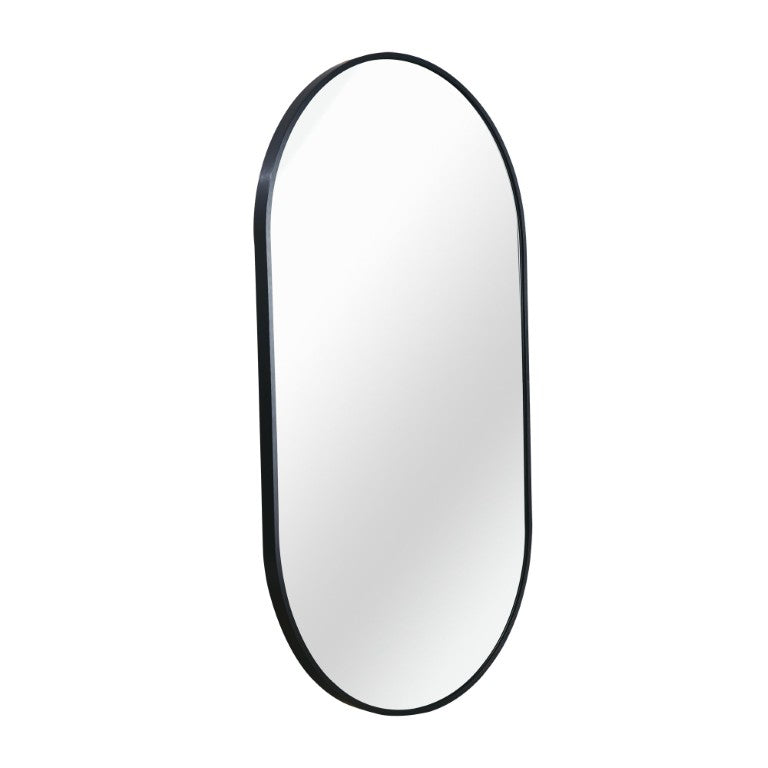 HomeRoots 33 Inch Oval Aluminum Framed Wall Mirror Glam Accent Piece for Entryway Bath or Living Room Black 756093