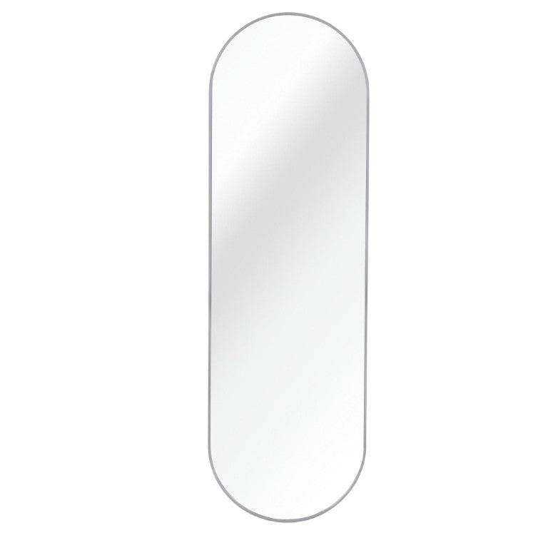 HomeRoots 63 Inch Aluminum Oval Full Length Wall Mirror Sleek Accent for Bedroom or Living Room Decor Silver 756095