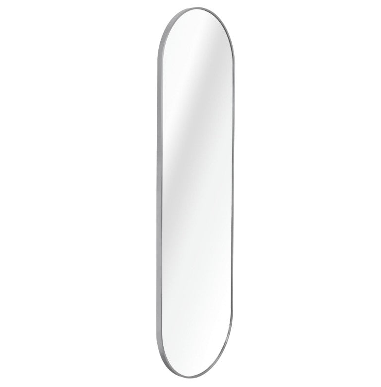 HomeRoots 63 Inch Aluminum Oval Full Length Wall Mirror Sleek Accent for Bedroom or Living Room Decor Silver 756095