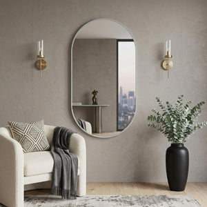 33 Inch Oval Aluminum Framed Wall Mirror Glam Accent Piece for Entryway Bath or Living Room