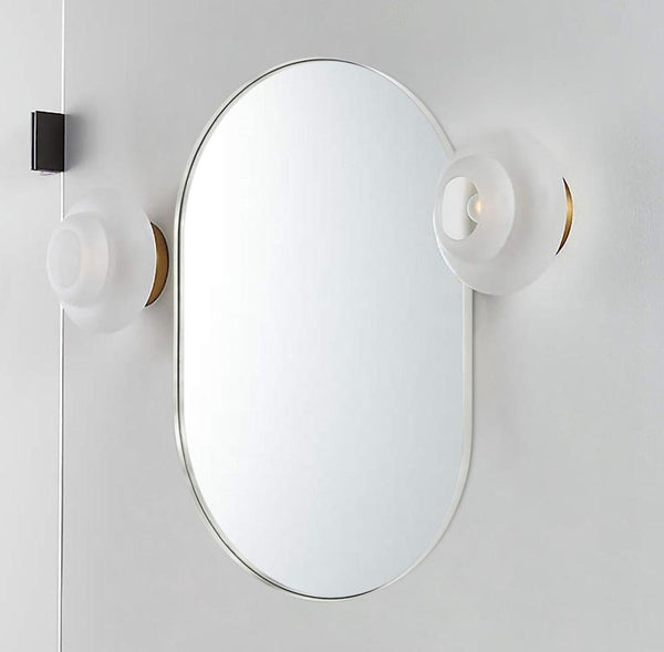 33 Inch Oval Aluminum Framed Wall Mirror Glam Accent Piece for Entryway Bath or Living Room