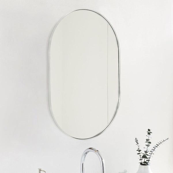 33 Inch Oval Aluminum Framed Wall Mirror Glam Accent Piece for Entryway Bath or Living Room