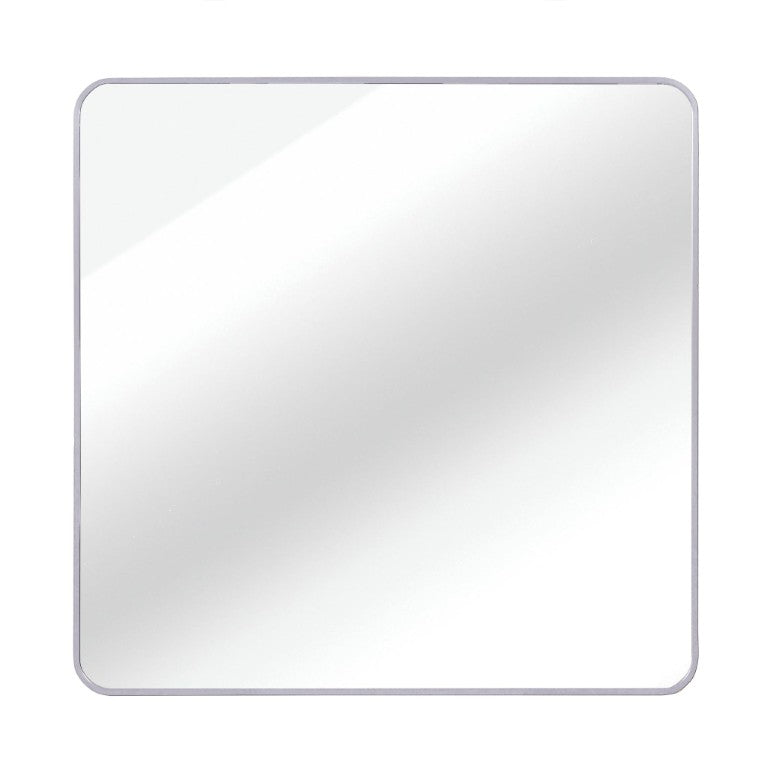 HomeRoots 30 Inch Aluminum Square Framed Wall Vanity Mirror for Modern Bathroom Decor and Style Silver 756104