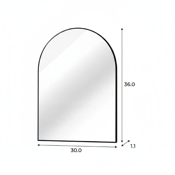 36 Inch Aluminum Arch Bathroom Mirror with Sleek Matte Black Frame for Modern Vanity