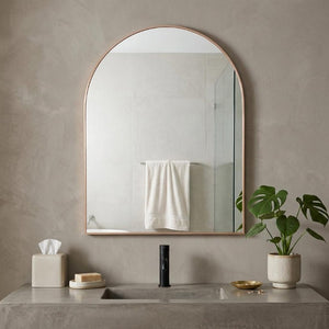 36 Inch Gold Aluminum Arch Wall Mirror Elegant Vanity Accent for Bathroom Decor