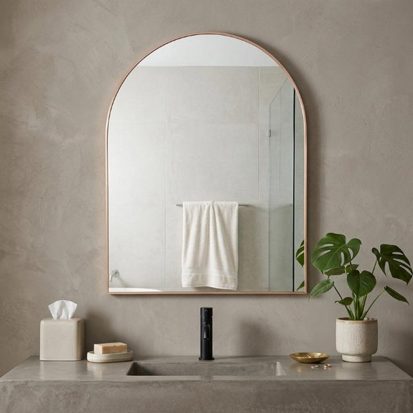 36 Inch Gold Aluminum Arch Wall Mirror Elegant Vanity Accent for Bathroom Decor