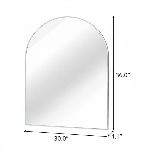 36 Inch Silver Aluminum Arch Mirror Sleek Vanity Wall Accent for Modern Bathrooms