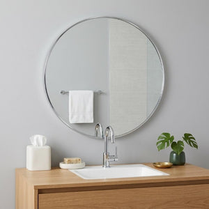 39 Inch Round Aluminum Framed Bathroom Vanity Mirror for Modern and Glam Wall Decor Accent